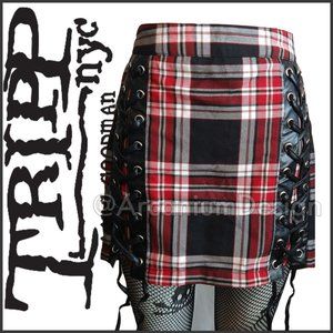 ❌SOLD Vintage Tripp Dark Academia Plaid Tartan XL Pleather Mall Goth Punk Emo